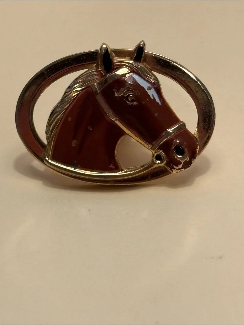 Vintage Anson Gold-Tone Brown Horse Head Cuff Links 1-1/8”